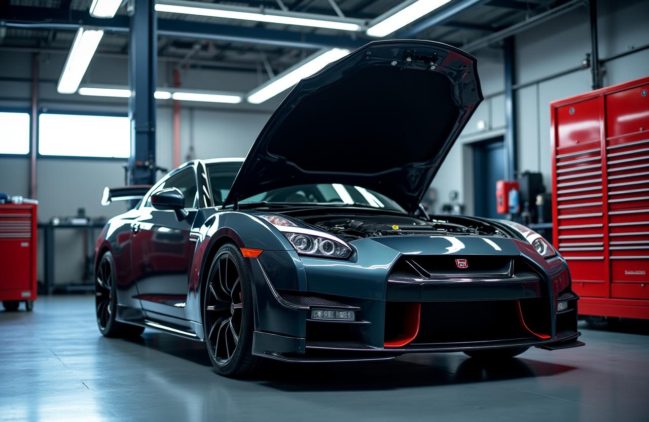 Supercarro desportivo sendo afinado em Lisboa